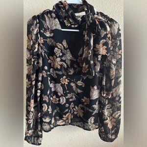 Walter Baker Selena Black Dahlia Long Sleeve Scarf Tie Blouse Women’s Small NWOT